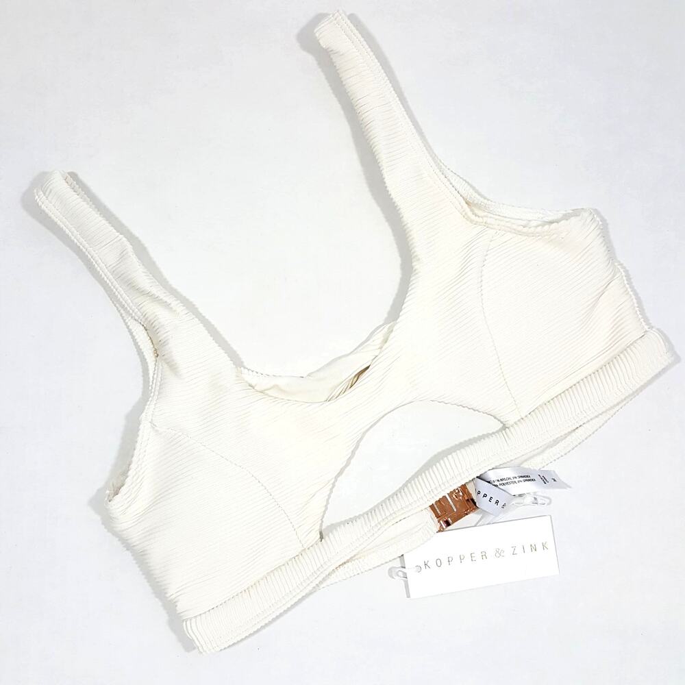 Kopper & Zink Womens Cream Ribbed Cutout Swim Bikini Top NWT Medium